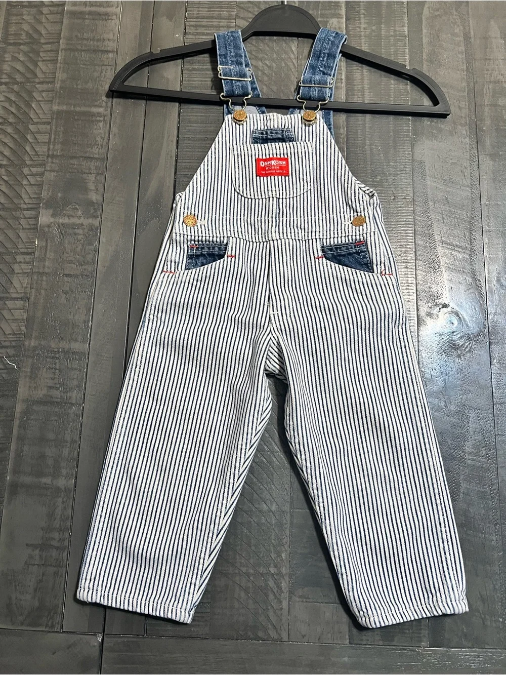 OshKosh B'gosh Navy & White Pinstripe Denim Overalls